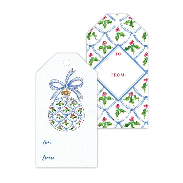 Blue Scallop Holly Berry Gift Tags | Rosanne Beck Collections