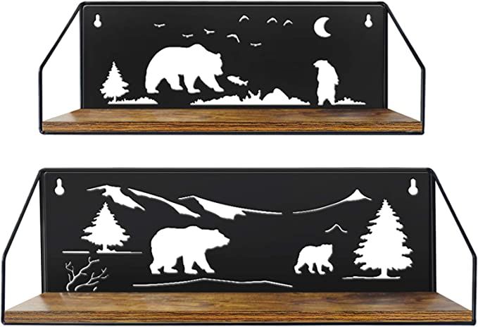 Giftgarden Floating Shelves for Wall with Unique Adorable Bears Cutouts, Rustic Wooden Iron Wall ... | Amazon (US)