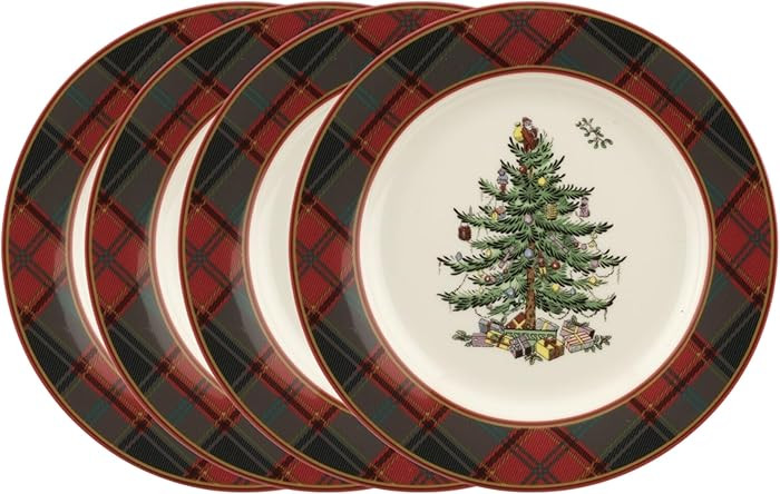 Spode Christmas Tree Tartan Salad Plate (Set of 4) - 7.75" Earthenware Plate, Holiday Tableware f... | Amazon (US)