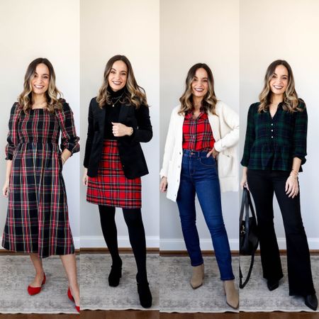 Petite holiday outfits with holiday plaid. 

Outfit 1: 
Dress petite xxs 


Outfit 2:
Skirt 00 
Turtleneck: xs 
Blazer: petite 00 
Shoes: tts 

Outfit 3: 
Plaid top petite xs (my print is slightly different than this years print) 
Jeans petite 00 
Boots size up 1/2 size (Steve Madden boots) 

Outfit 3: 
Top: petite xxs 
Jeans: petite 24 
Boots: size up 1/2 size 




#LTKHoliday #LTKSeasonal