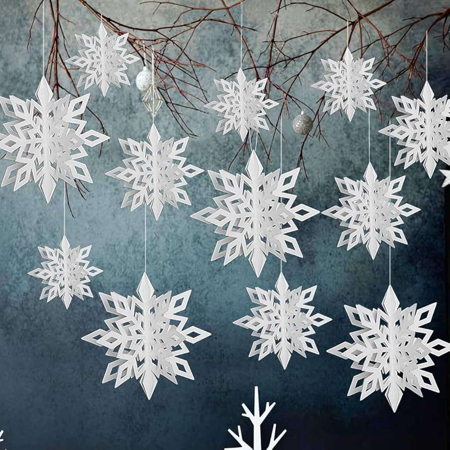 Snowflake Hanging Decorations - 3D Large Snowflakes Paper Hanging Garland for Christmas Winter Wo... | Amazon (US)