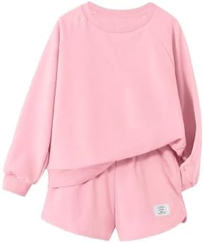 Girls Sweatsuit Long Sleeve Casual Crewneck Sweatshirt and Shorts Set | Amazon (US)