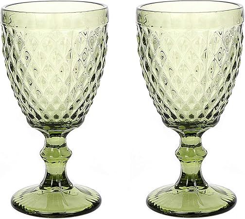 Wine glass, Colored Glass Goblet, 6oz/10oz Vintage Pattern Embossed High Clear Glass Goblets for ... | Amazon (US)