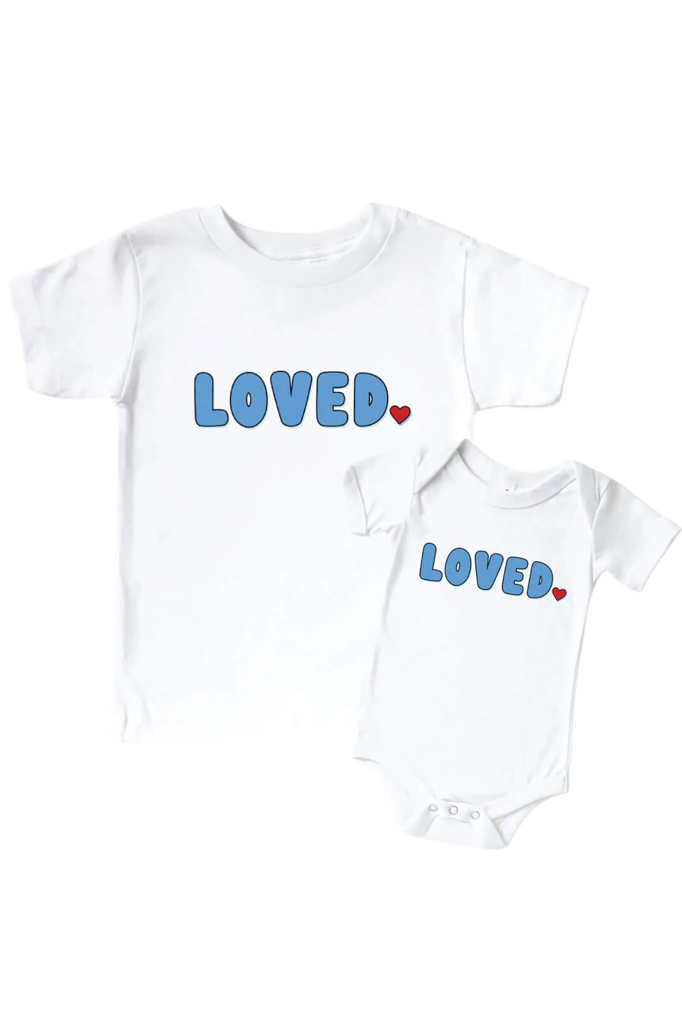 Loved Blue Graphic Bodysuit & Kids Tee | White | Caden Lane