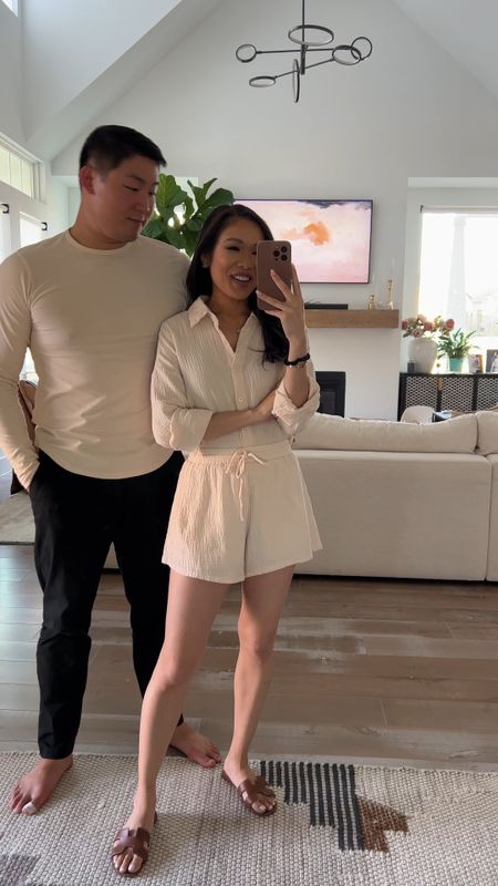 His and hers casual outfits for late summer and early fall. Wearing an Amazon to P set that is 100% cotton and very breathable. Nursing and pumping friendly. Johnny is wearing one of his favorite longsleeve T-shirts. That is great for smart casual as well  

#LTKstyletip #LTKunder100 #LTKmens