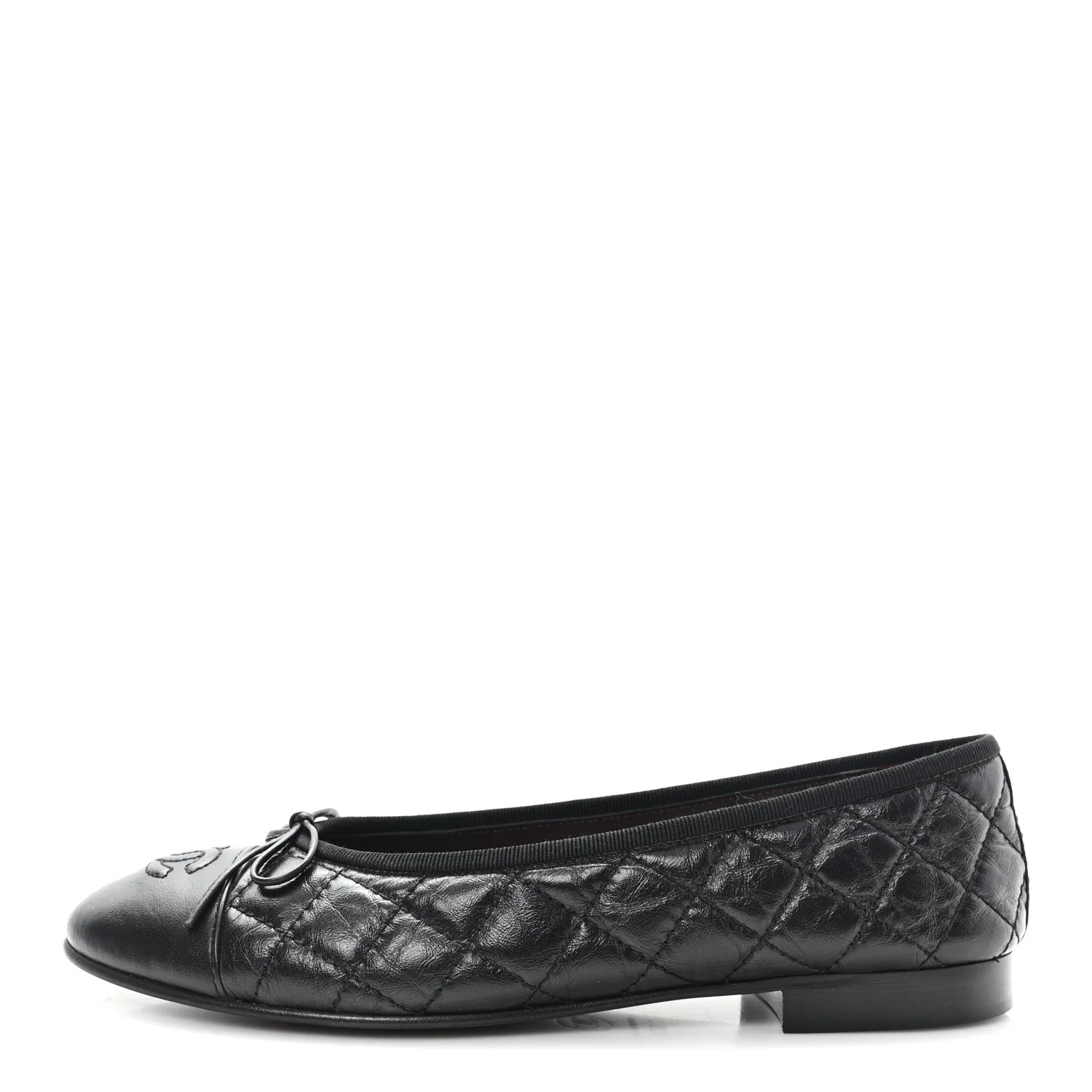 Aged Calfskin Quilted CC Cap Toe Ballerina Flats 37.5 Black | FASHIONPHILE (US)