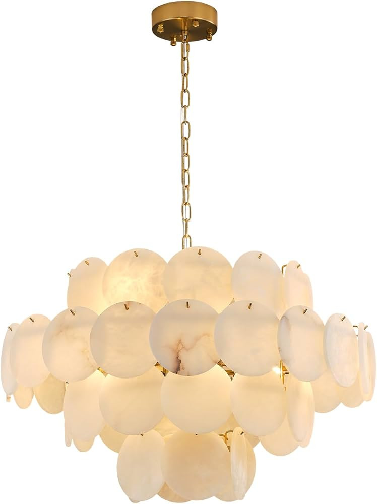 Natural Alabaster Round Chandelier, 31.5" Modern Marble Chandelier with 50 Stone Texture Panels, ... | Amazon (US)