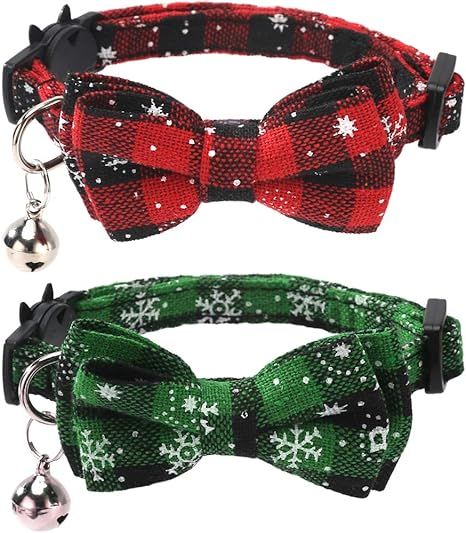 Lamphyface 2 Pack/Set Christmas Cat Collar Breakaway with Cute Bow Tie and Bell for Kitty Adjusta... | Amazon (US)
