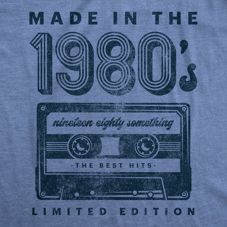 Womens Made In The 1980s Tshirt Funny Retro Cassette Tape Music Graphic Tee (Heather Light Blue) ... | Walmart (US)
