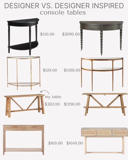 Designer versus designer inspired console tables. Perfect for a living room or entryway  

#LTKhome #LTKFind #LTKsalealert