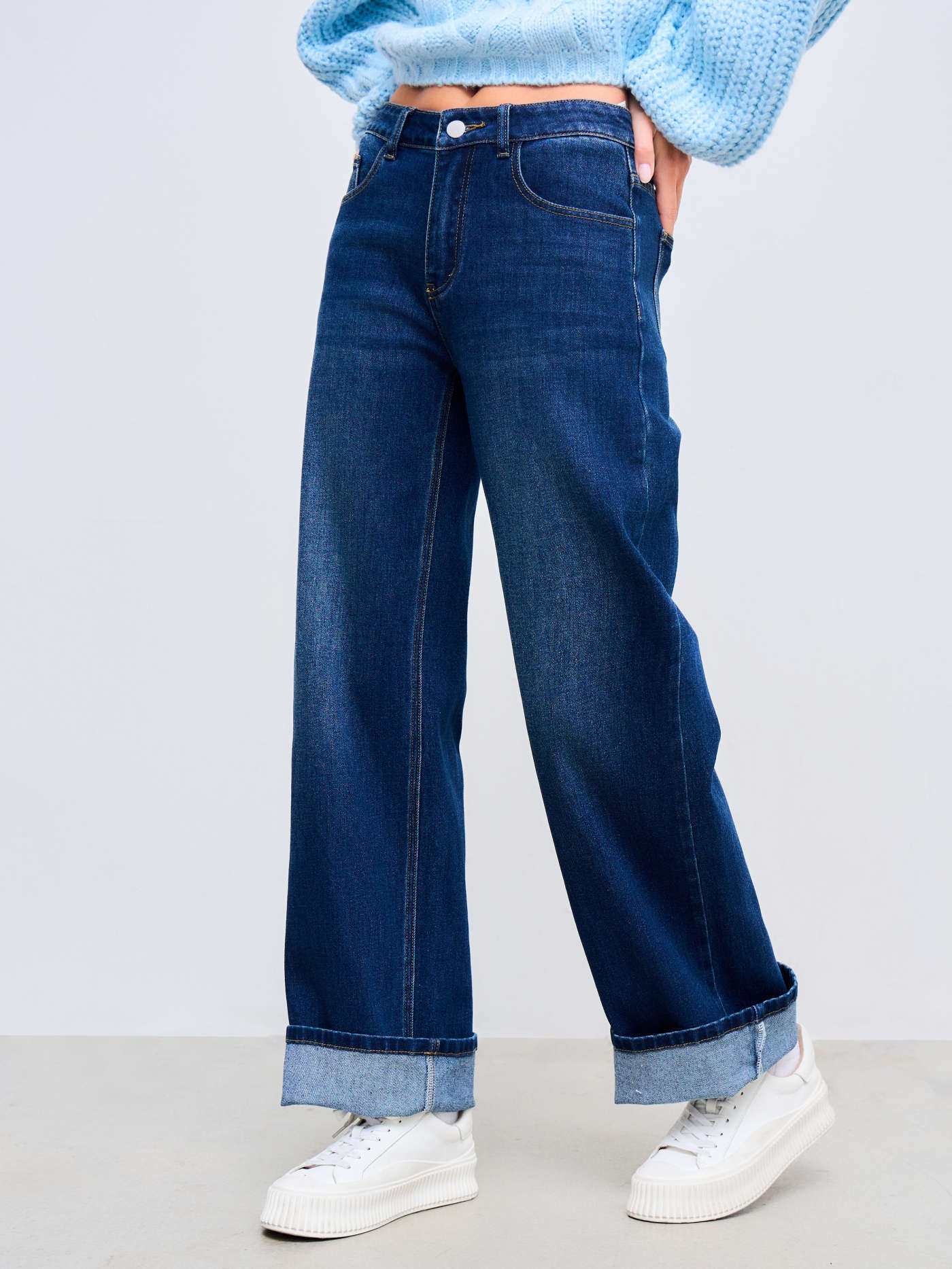 Denim Stretch Cider Denim Mid Rise Roll Hem Straight Leg Jeans For Work | Cider