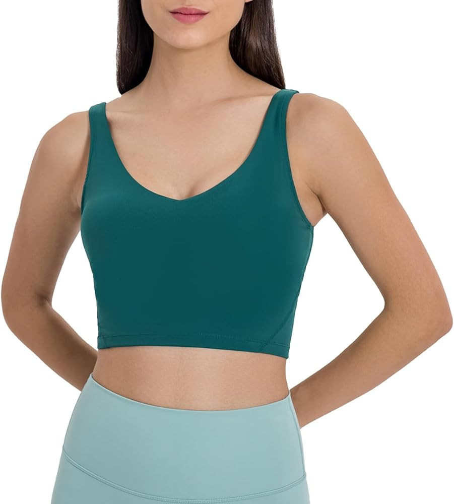 altiland V Neck Longline Sports Bra for Women, Padded Workout Yoga Cropped Tank with Medium Suppo... | Amazon (US)