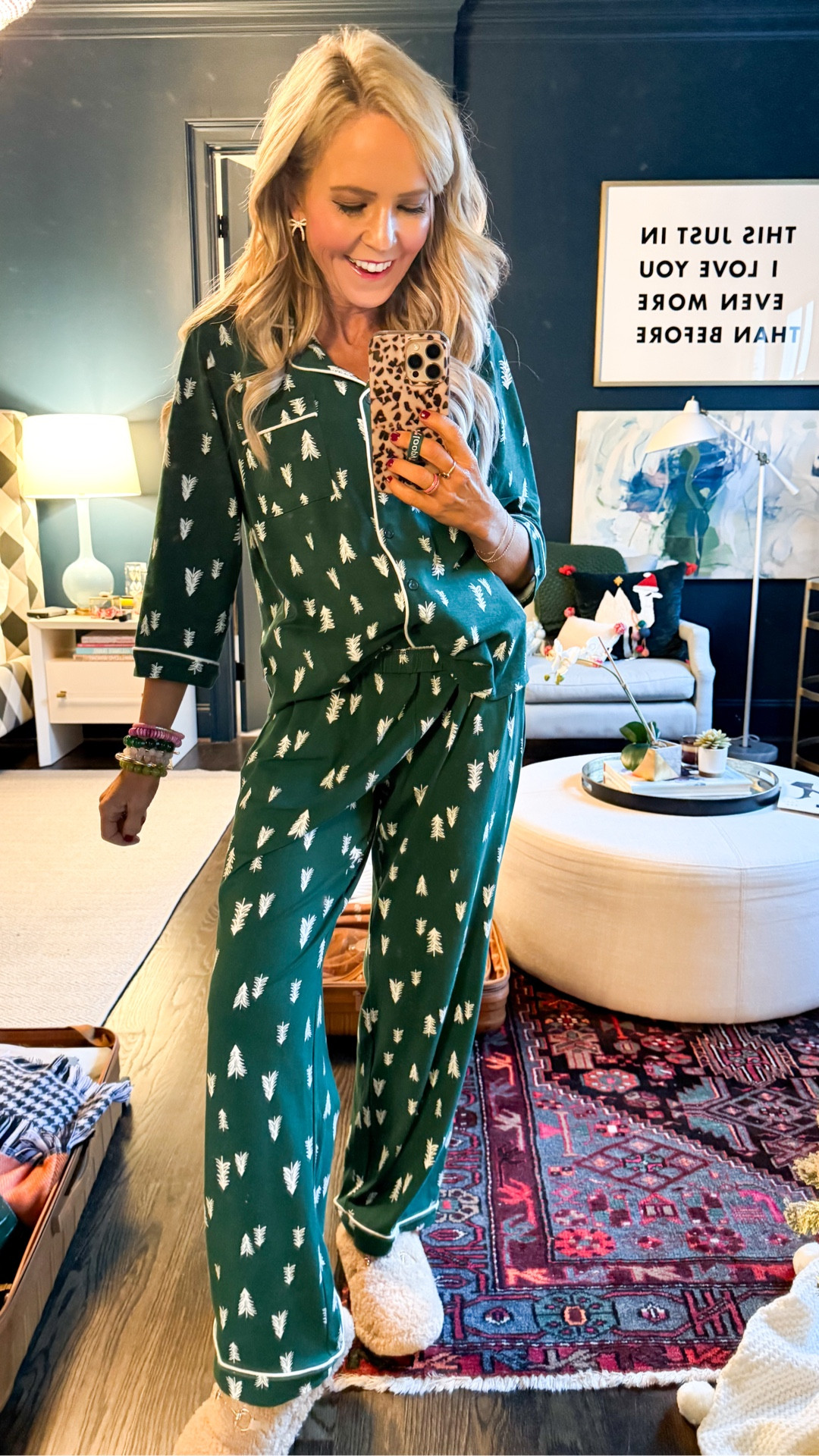 $20 tree print pajamas!! love the color and style = wearing size small • 

#LTKFindsUnder50 #LTKHoliday #LTKSeasonal