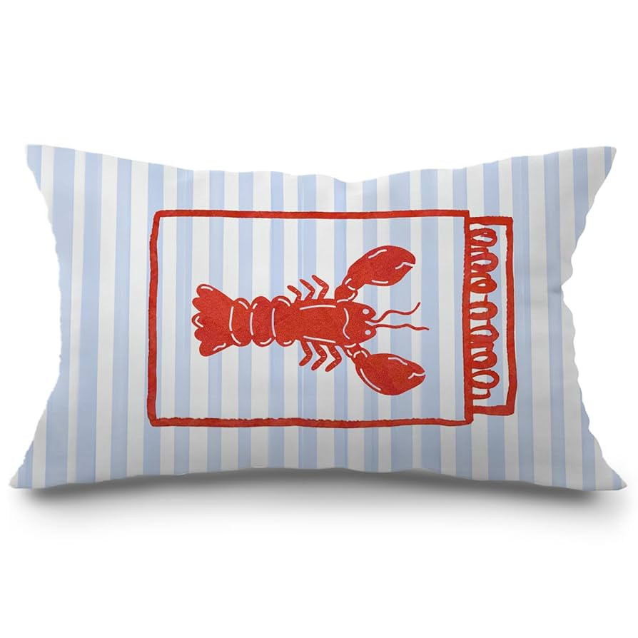 Maine Lobster Matchbox Pillow Cover, 12x20 Inch, Preppy Coastal Decor, New England Style, East Co... | Amazon (US)