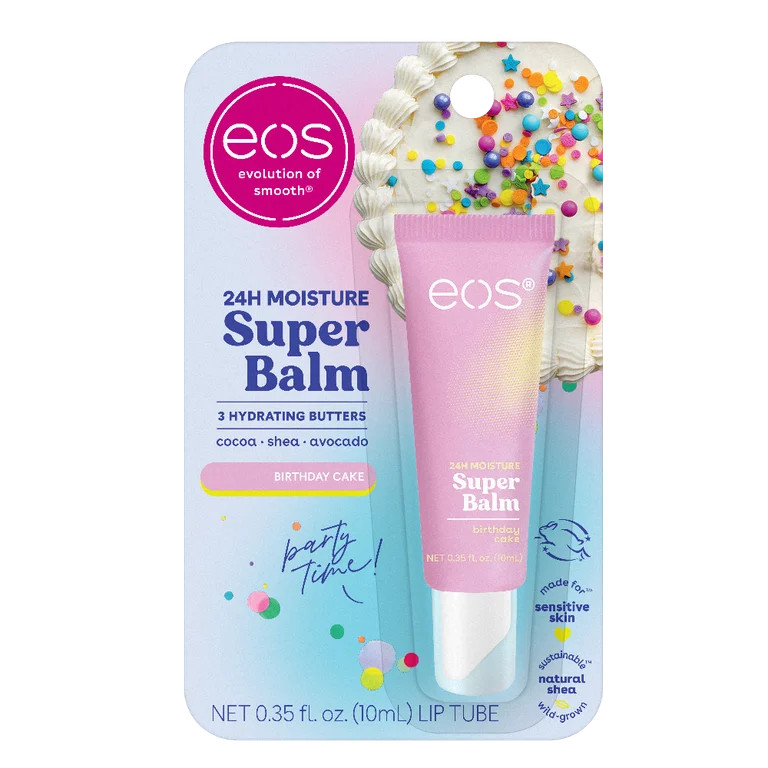 eos 24H Moisture Super Balm Birthday Cake, Hydrating Lip Treatment, 0.35 fl oz | Walmart (US)