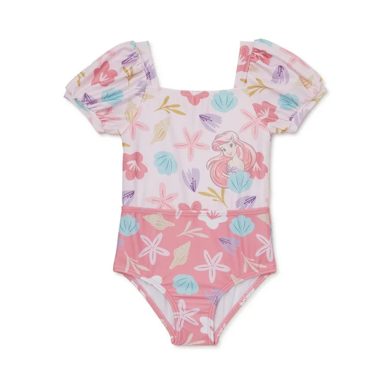 Toddler Girl Character Puff-Sleeve One-Piece Swimsuit, Sizes 12M-5T - Walmart.com | Walmart (US)