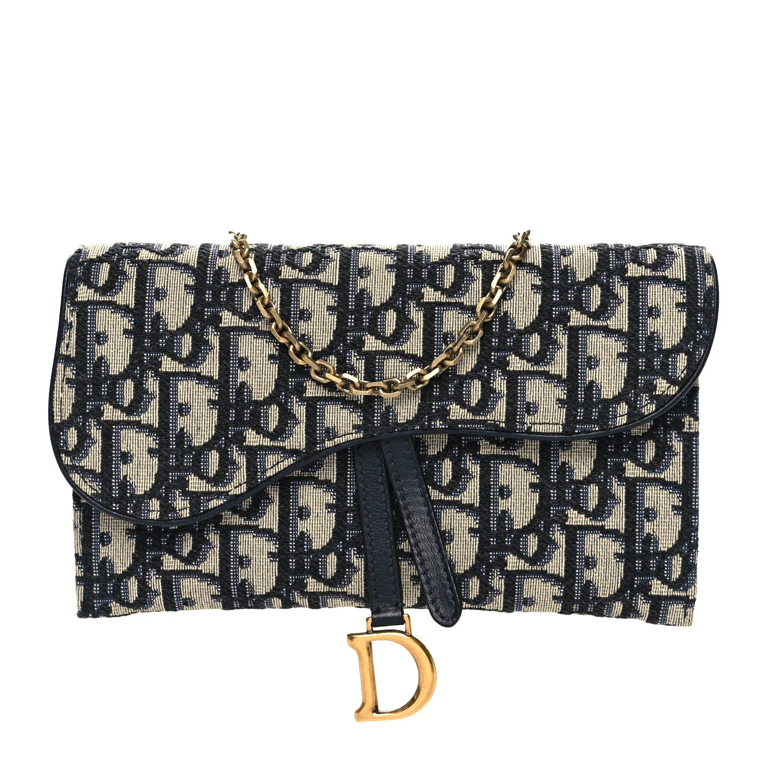 Oblique Saddle Chain Long Wallet Blue | FASHIONPHILE (US)