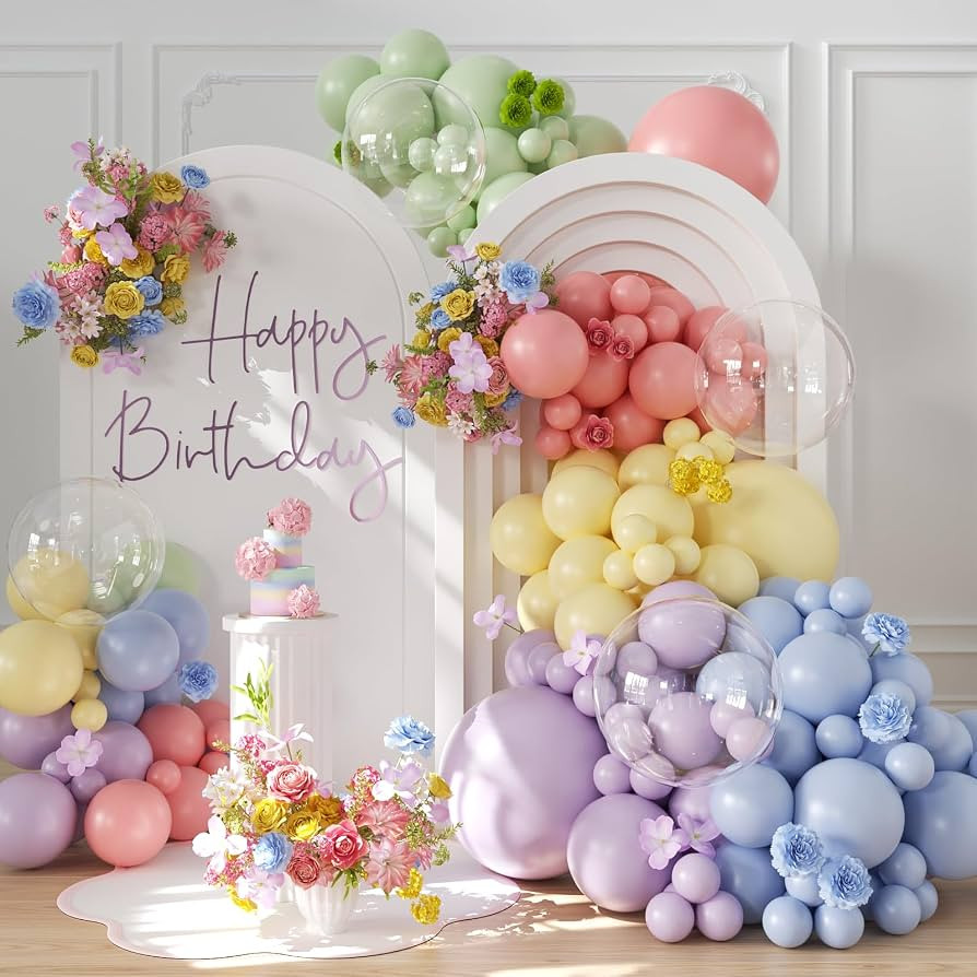 Pastel Balloon Arch Kit 134Pcs Pastel Balloon Arch Garland Kit Pink Yellow Blue Purple Green Clea... | Amazon (US)