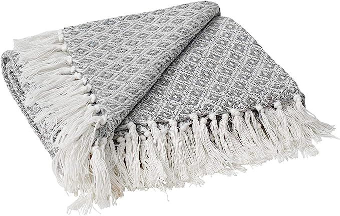 MOTINI 100% Cotton Grey Throw Blanket for Couch with Diamond Pattern Decorative Cozy Knitted Blan... | Amazon (US)