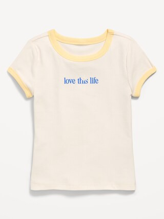 Fitted Short-Sleeve Ribbed Graphic Ringer T-Shirt for Girls | Old Navy (US)