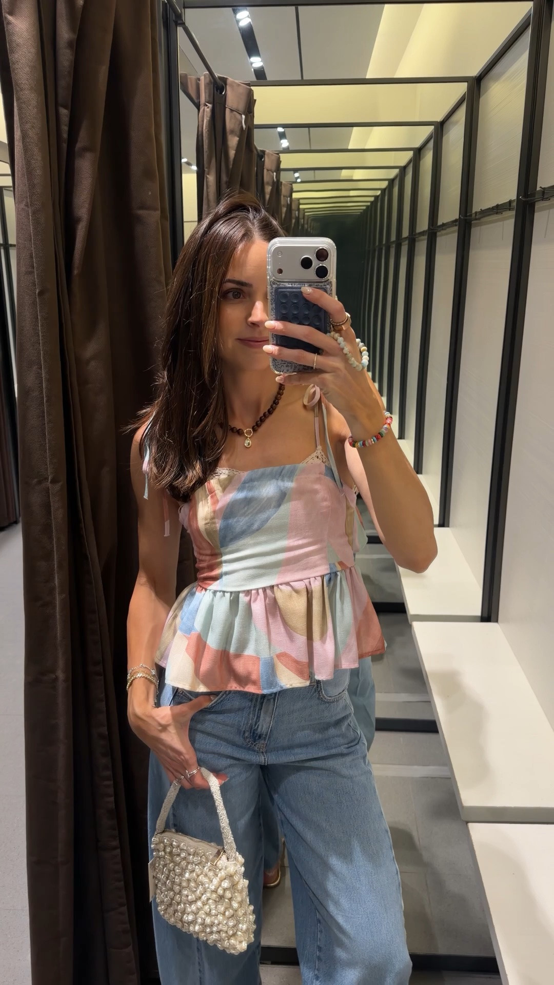 Zara outfit 😍
Top is true to size, size up if between (S)
Jeans look way better in person than online IMO! The sides are more subtle. Comfortable so elevated! True to size, size up if between (4) 
Sandals: true to size 

Little pearl bag is AMAZING

#LTKootd #LTKgrwm #LTKSeasonal