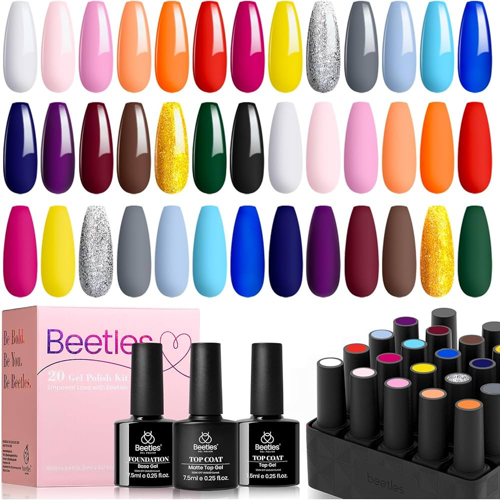 Beetles Gel Nail Polish Set 20 Pcs Neon Nude Orange with Base and Top Coat Fall Soak Off Uv LED G... | Amazon (US)