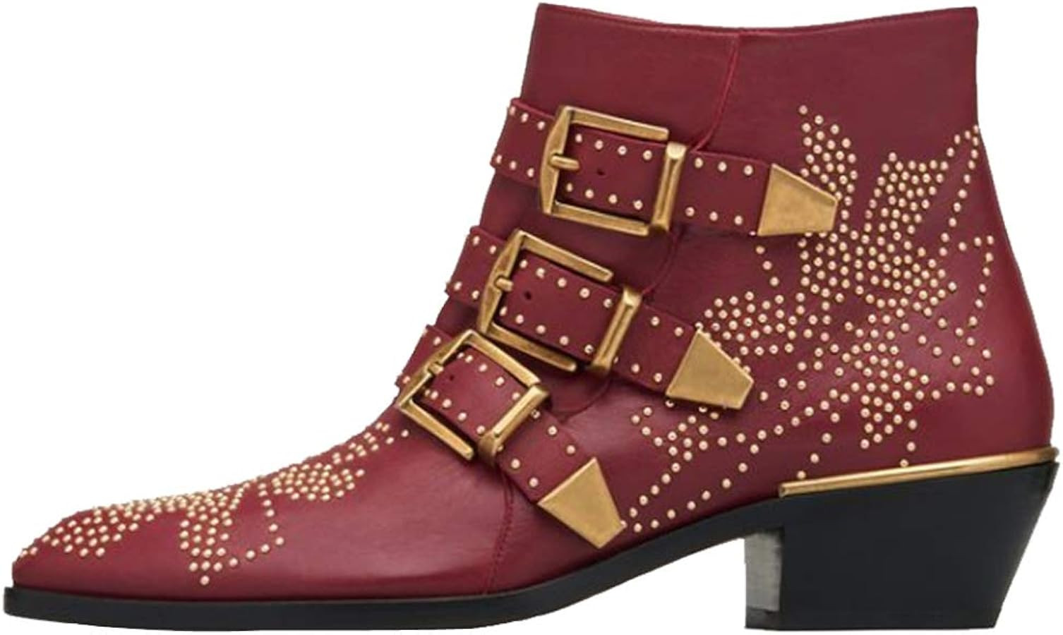 Arqa Women's Studded Ankle Boots Leather Multiple Buckle Chunky Heel Booties Almond Toe Zipper Pu... | Amazon (US)