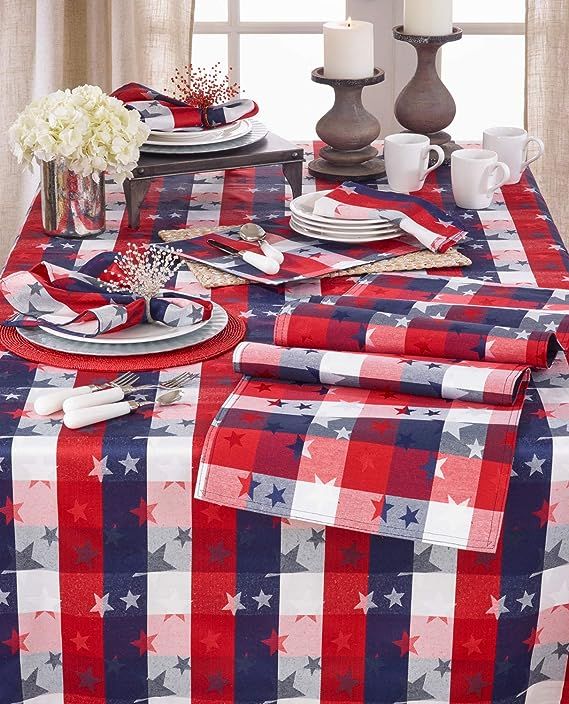 Occasion Gallery Red White and Blue Checkered with Stars Cotton/Polyester Blend Patriotic Tablecl... | Amazon (US)