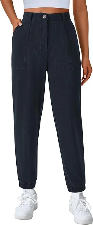 PRETTYGARDEN Women's Dressy Casual Pants Elastic High Waisted Work Office Corduroy Trouser Slacks... | Walmart (US)