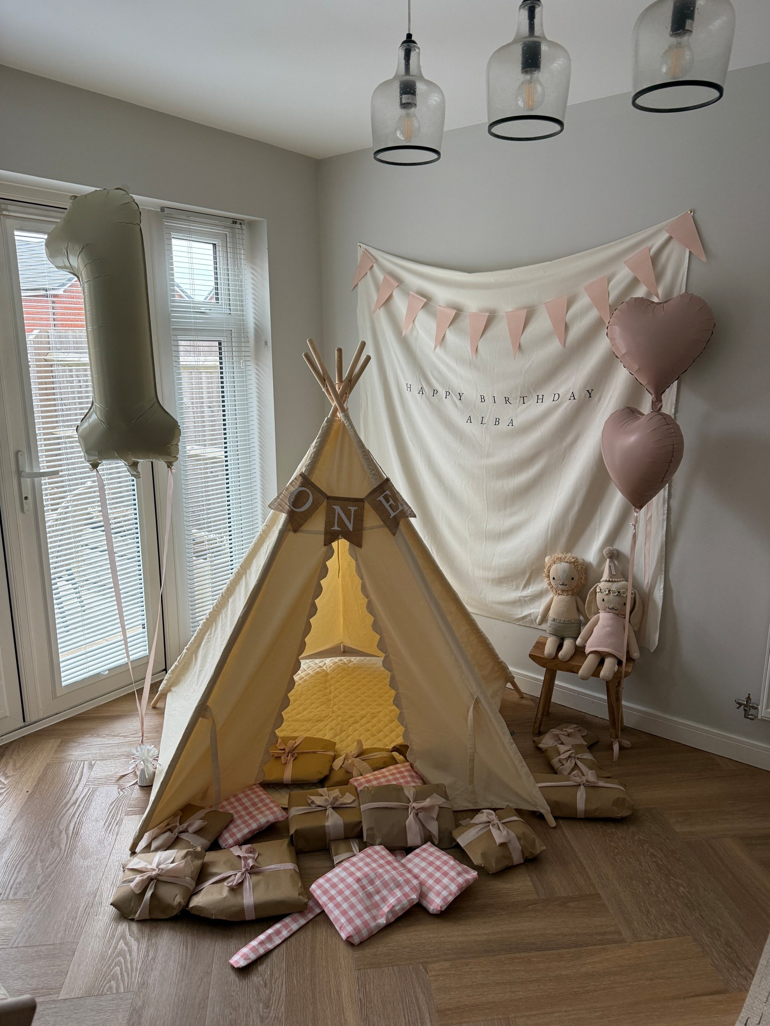 Girly birthday set up 🎀 bunting is from sostrene greene and tipi tent is from Little Greene sheep 
Banner is size 60*80 INC PORTRAIT

#LTKkids #LTKhome #LTKbaby