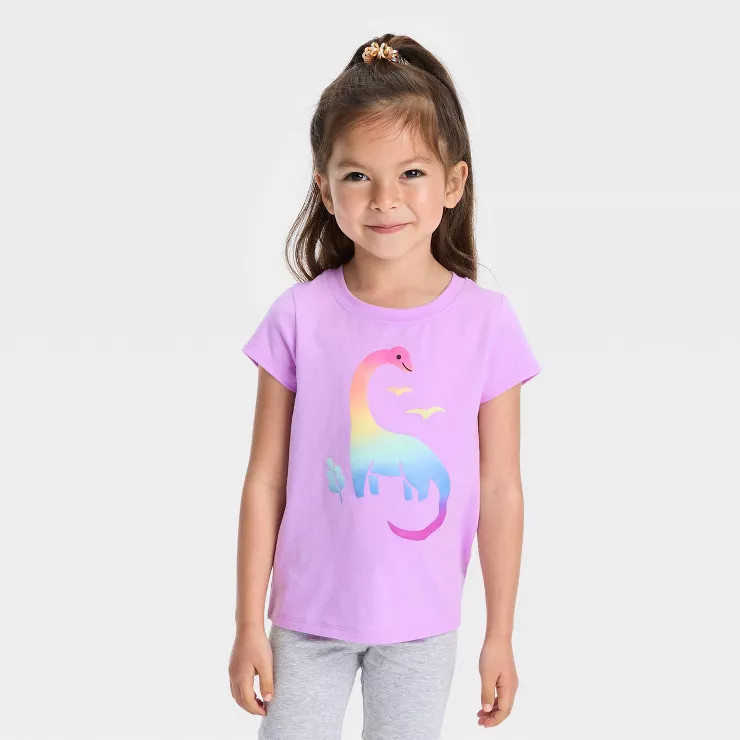 Toddler Girls' Rainbow Dinosaur Short Sleeve T-Shirt - Cat & Jack™ Light Purple | Target