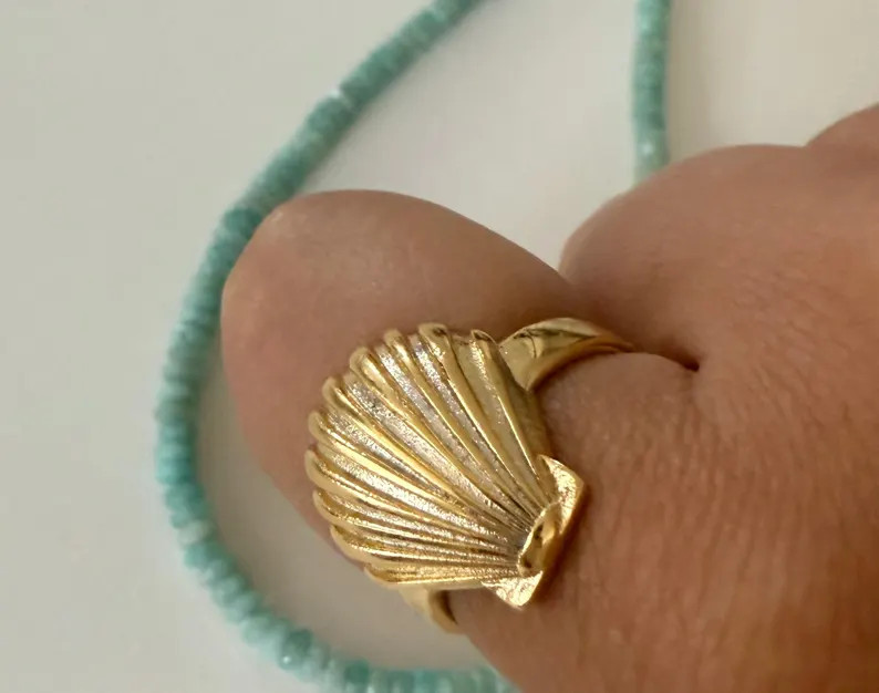 Gold Plated Shell Ring - Etsy | Etsy (US)