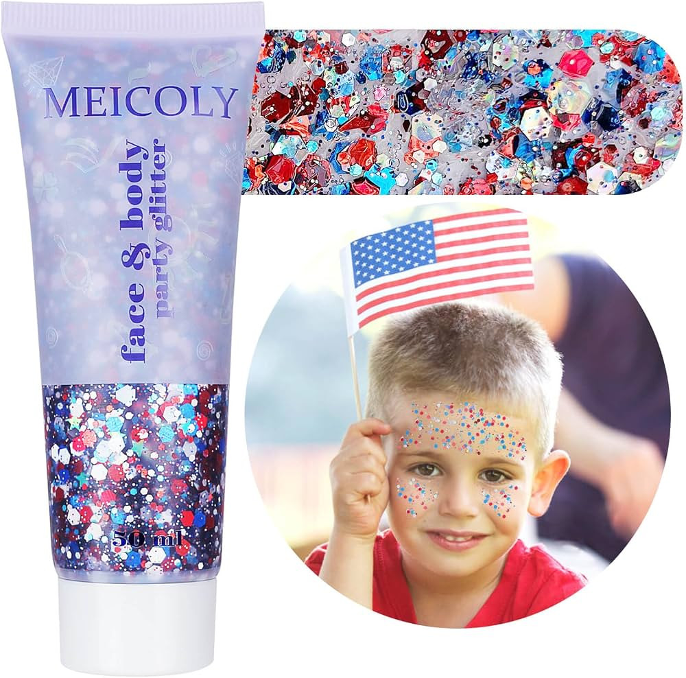 MEICOLY USA Flag Pride Face Body Glitter,4th of July Body Glitter,Independence Day Patriotic Face... | Amazon (US)