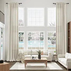 Beige Flax Linen 132 Inch Curtains for Tall Floor to Ceiling 2 Panels Set Rod Pocket Light Filter... | Amazon (US)