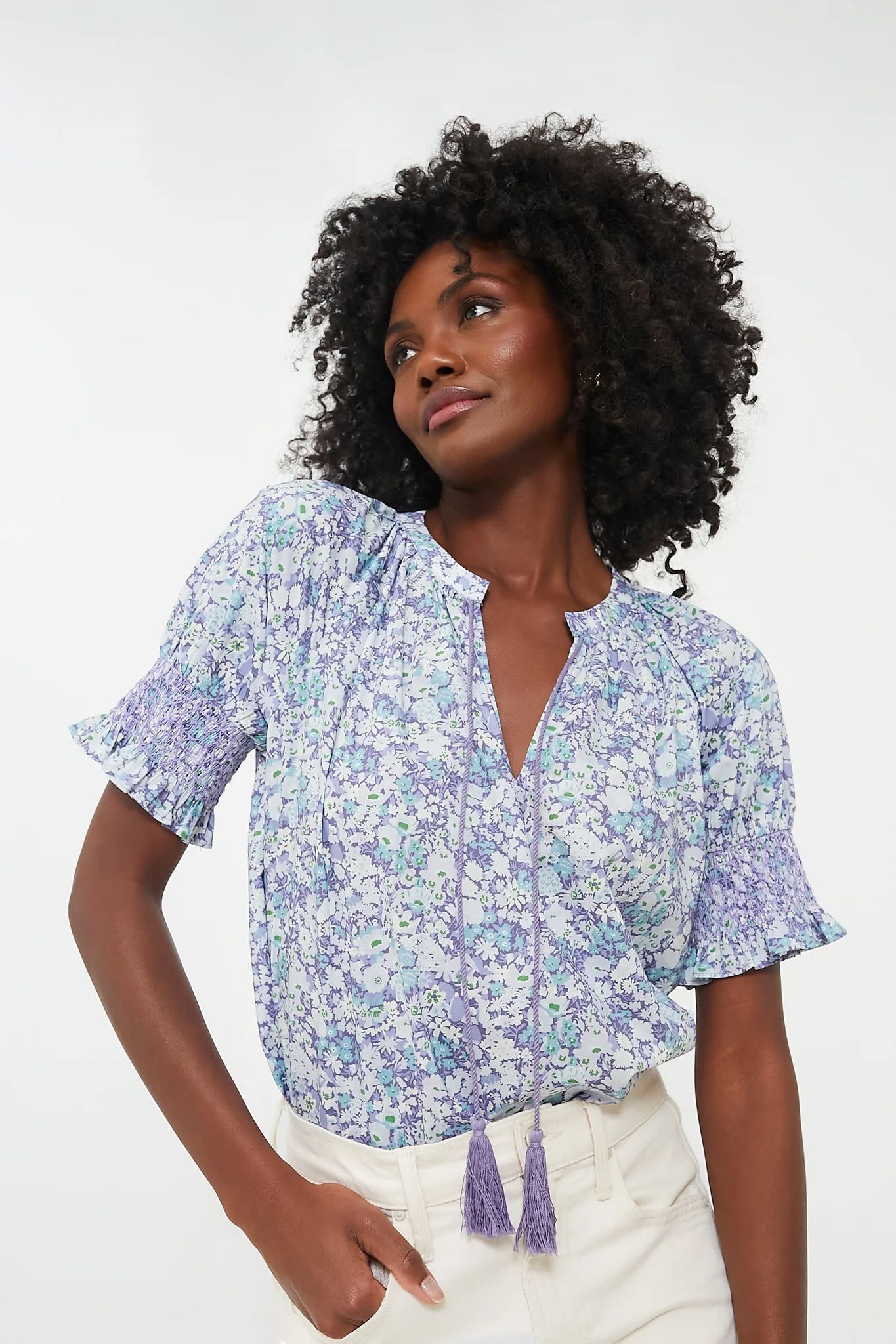 Purple and Blue Floral V-Neck Colleen Blouse | Tuckernuck (US)