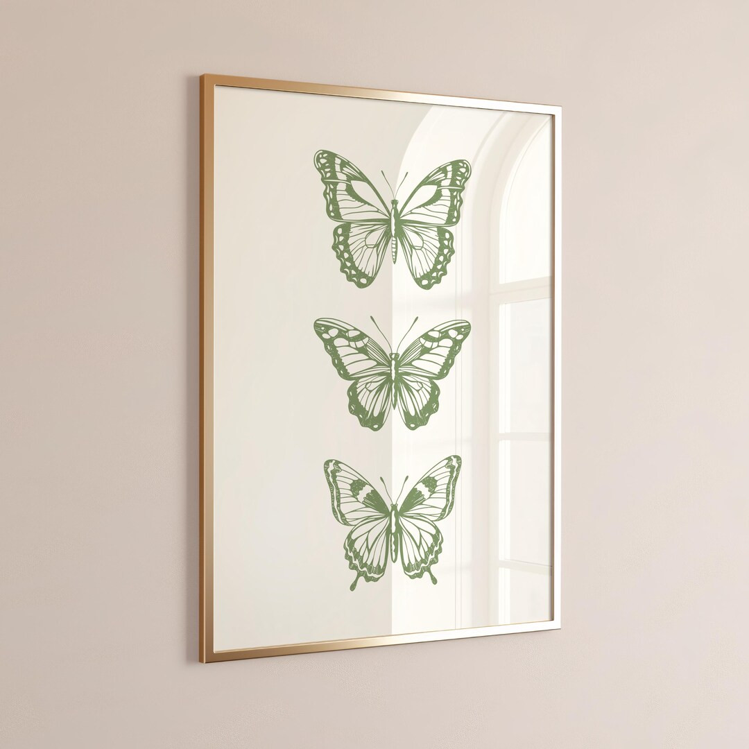 Green Butterfly Line Art Print, Vintage Green Butterflies, Vintage Insect Poster, Minimalist Wall... | Etsy (US)