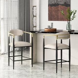 Noble House Boise 37.25 in. Low Back Beige and Black Wood and Metal Frame Counter Stool (Set of 2... | The Home Depot