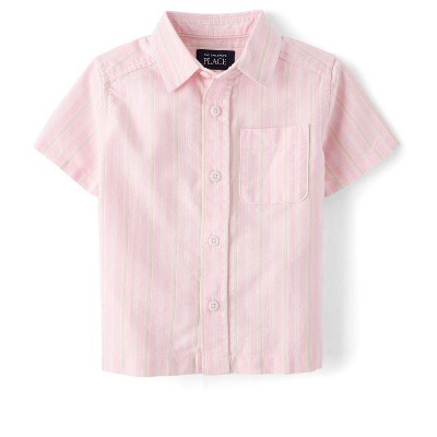 The Children's Place Baby Boys Short Sleeve Striped Oxford Button Up Shirt Pink 6-9 M | Target
