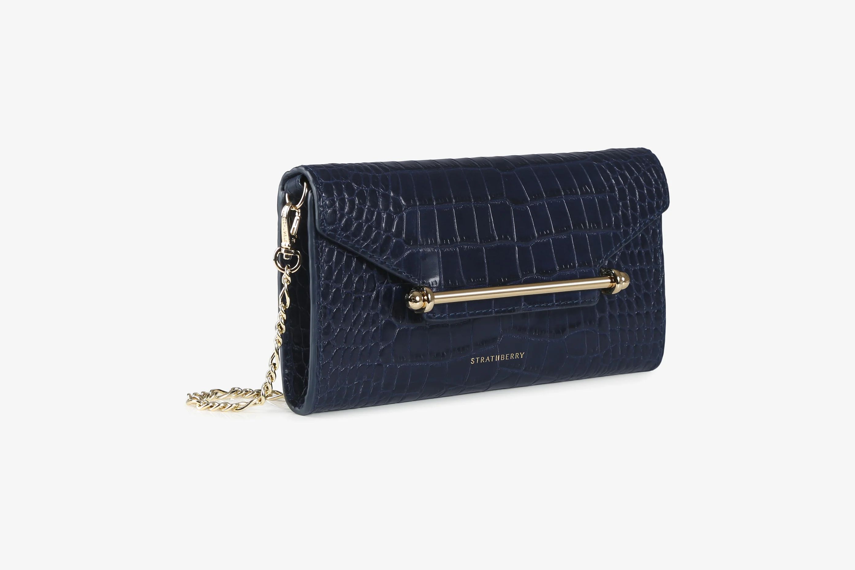 Multrees Chain Wallet - Croc-Embossed Leather Navy | Strathberry