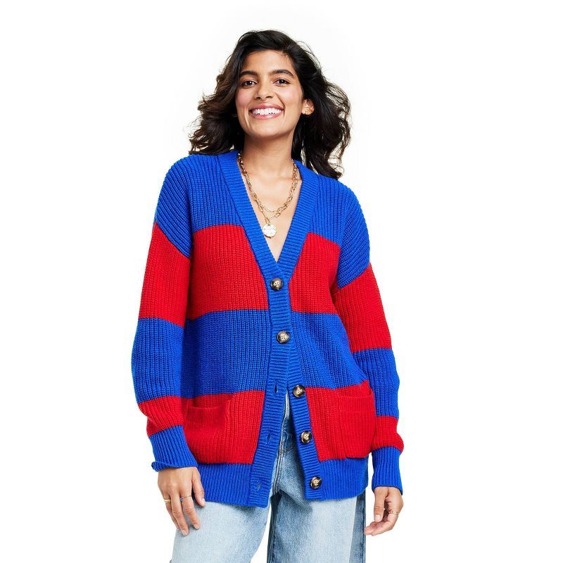 Women's Rugby Stripe Cardigan Sweater - La Ligne x Target Red/Blue | Target