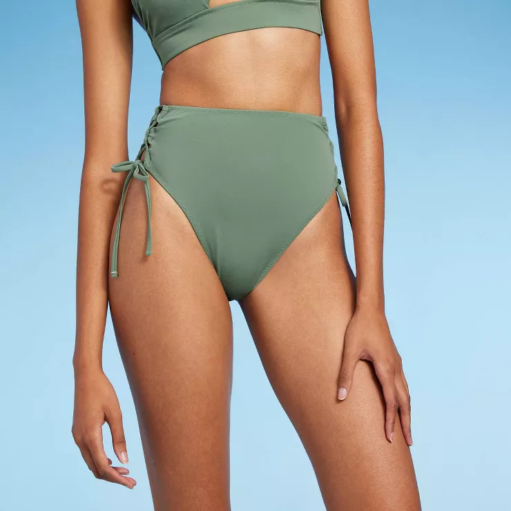 Women's Lace-Up High Waist High Leg Extra Cheeky Bikini Bottom - Shade & Shore™ | Target