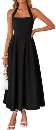 ZESICA Women's Summer Sleeveless Halter Midi Dress 2026 Off Shoulder High Waist Flowy Beach Weddi... | Amazon (US)