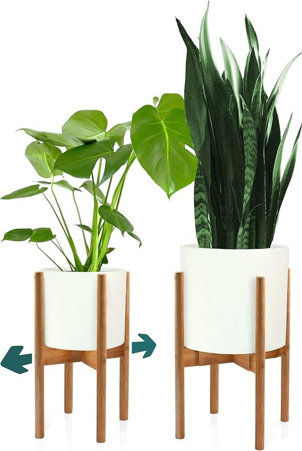 Fox & Fern Mid Century Plant Stand - Bamboo Adjustable Planter 8"- 12" Inch – EXCLUDING White C... | Amazon (US)