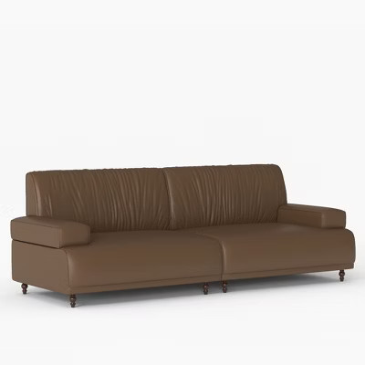 Gaoyangjiaju 86.4 Inch Brown Eco Leather Sofa with Solid Wood Frame and Feet | Target