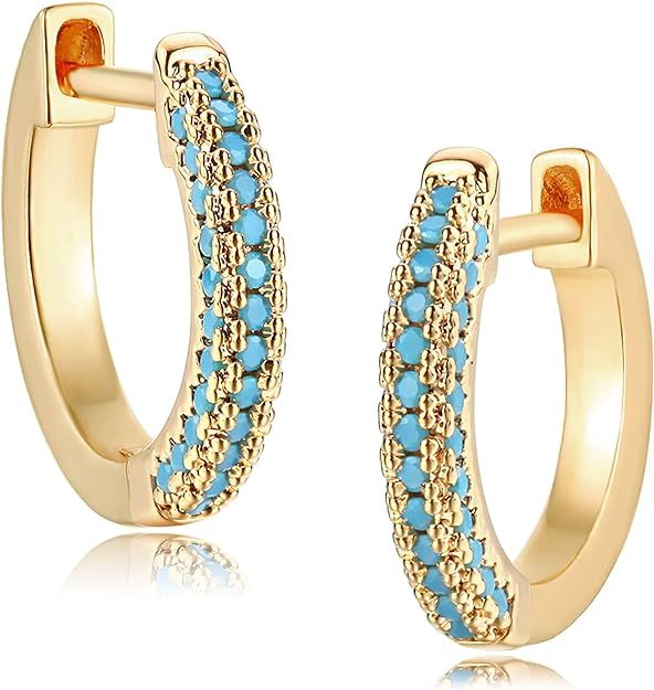 Gold Huggie Hoop Earrings 14K Gold Plated Dainty Chunky Thick Hoop Diamond Cubic Zriconia Inlay S... | Amazon (US)