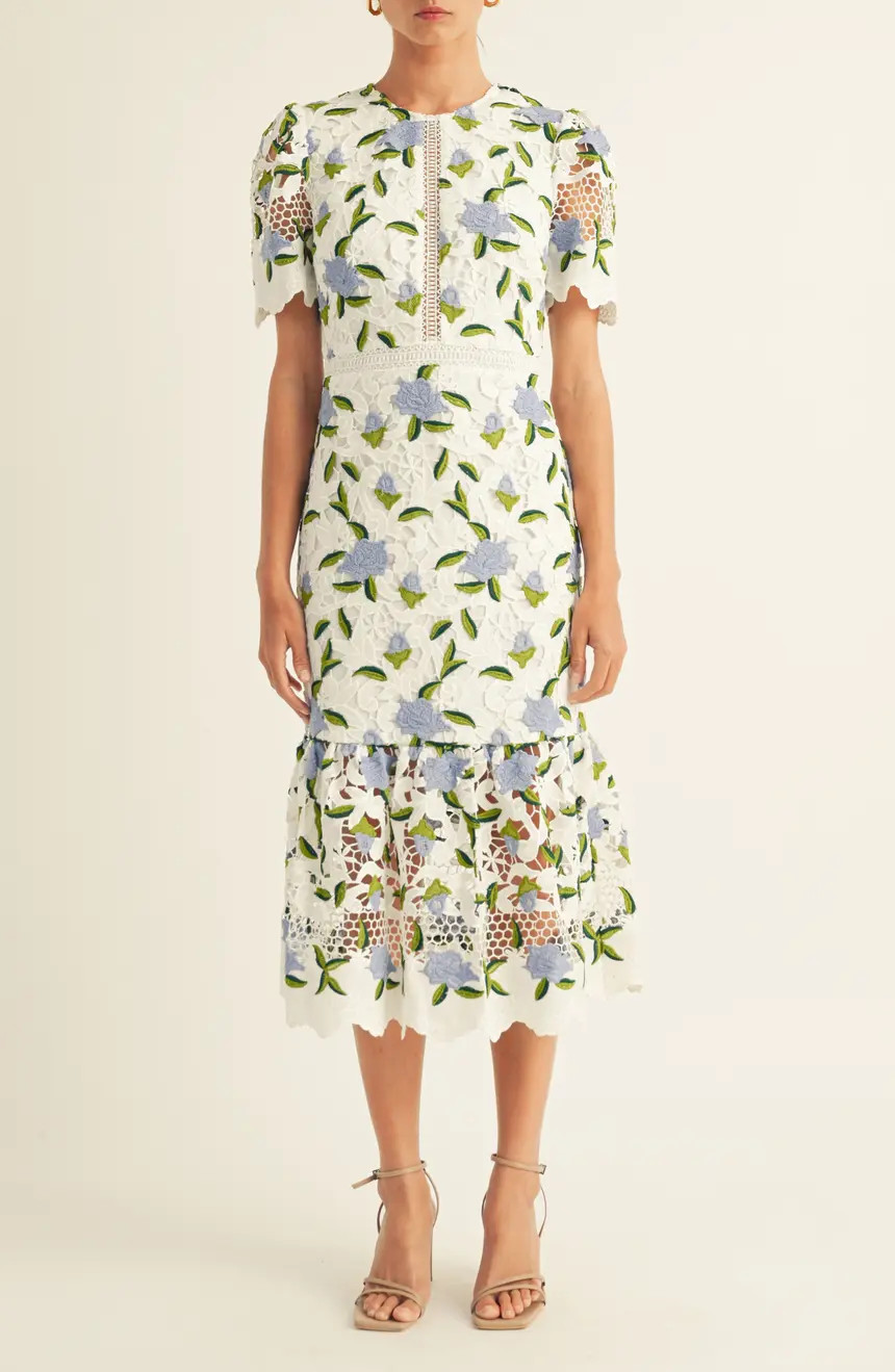 Arose Studio Bella Embroidered Floral Cutwork Cocktail Midi Dress | Nordstrom | Nordstrom