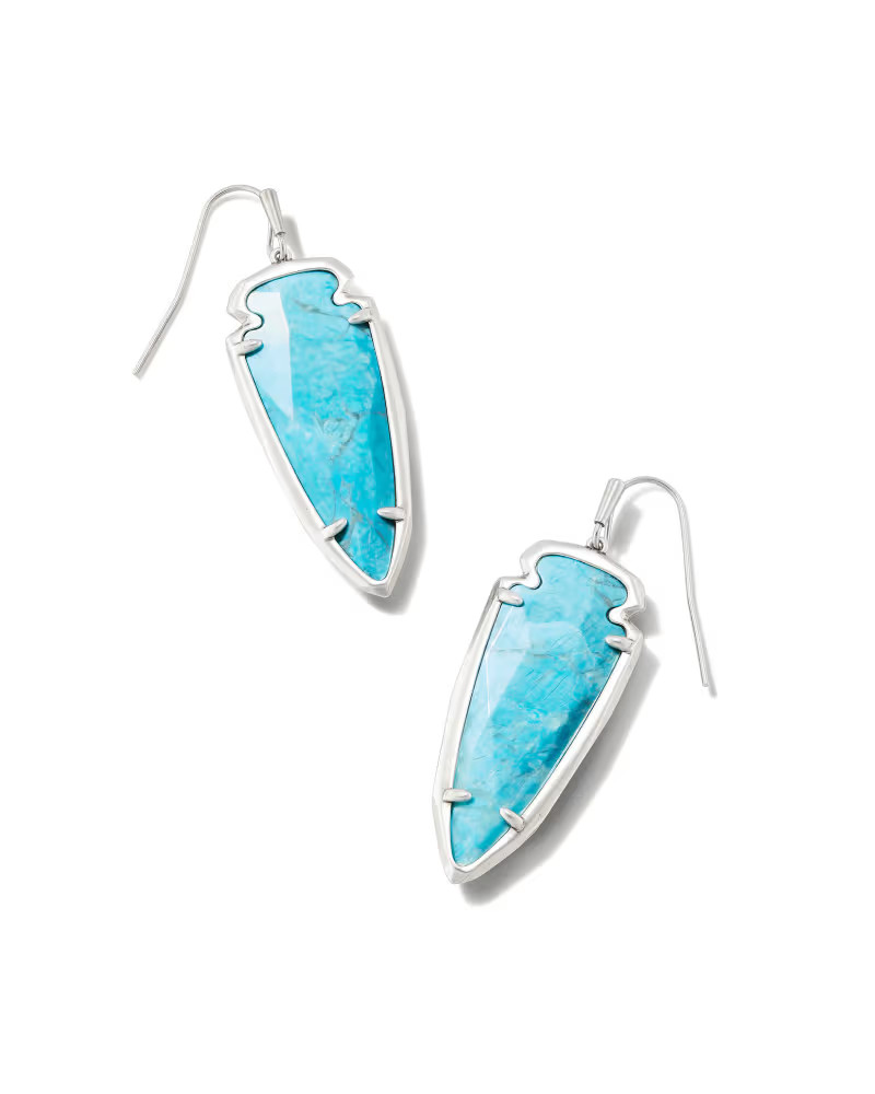 Skylar Vintage Silver Drop Earrings in Variegated Dark Teal Magnesite | Kendra Scott