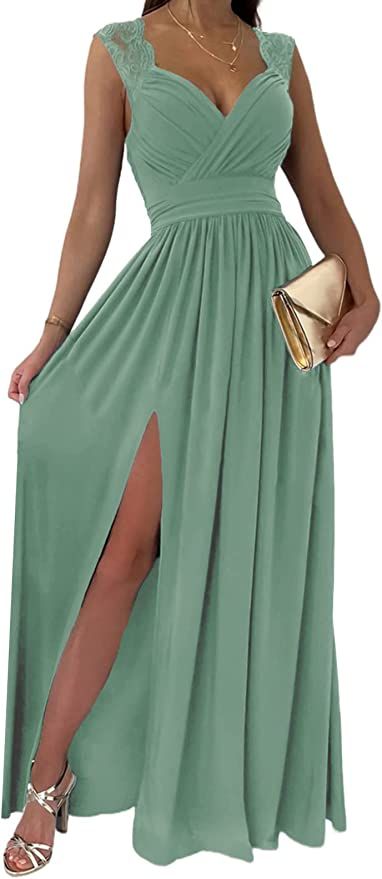 Dokotoo Womens 2023 Formal Dresses Wrap V-Neck Ruched Sexy Bridesmaid Wedding Guest Maxi Dresses | Amazon (US)