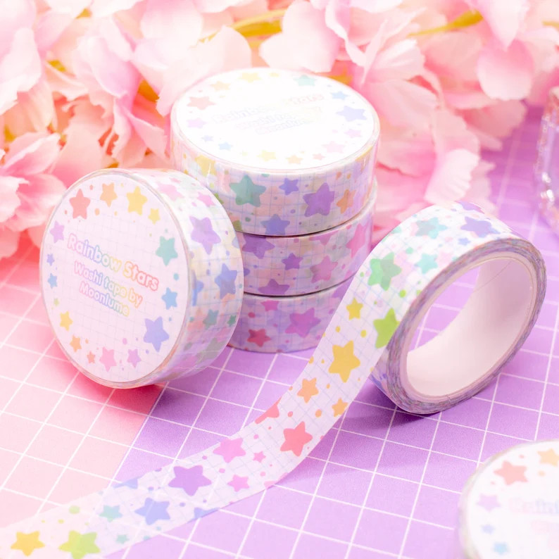Rainbow Stars washi tape - colorful starry decorative tape for bullet journals and planners, cute... | Etsy (Global)
