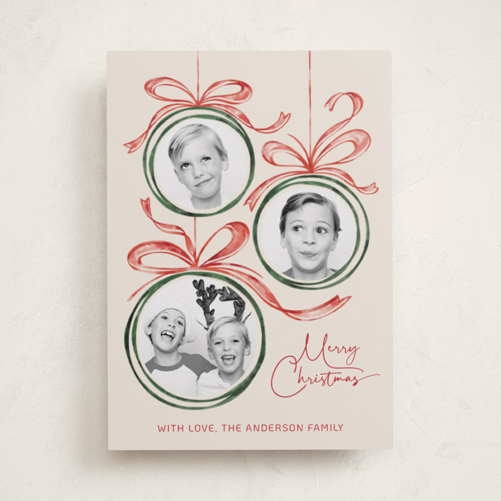 "baubles and bows" - Customizable Christmas Photo Cards in Red by Paper Sun Studio. | Minted